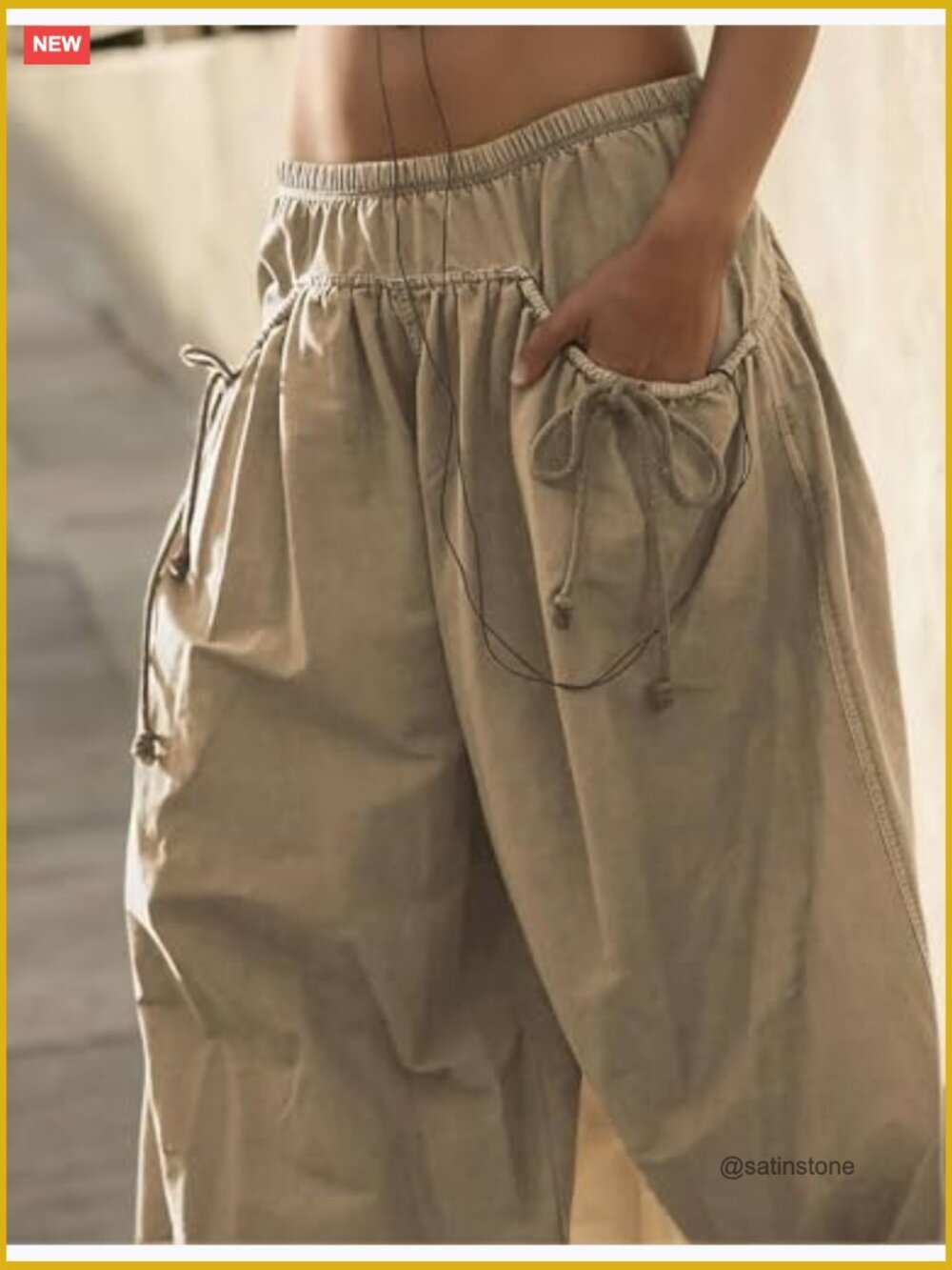 Wide Leg Track Pants with Ruched Pockets Nylon Stretchable - Picture 3 of 6